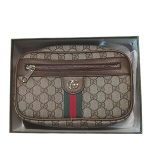 Gucci GG Supreme Monogram Ophidia Meidum Beige Canvas Fanny Pack Belt Bag 574796